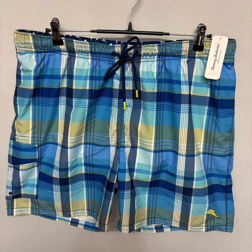 NWT Tommy Bahama Men Naple Riviera Madras Swim Shorts Trunks XL X-Large C137 -25